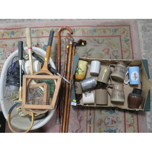 76 - A quantity of sundries to include a vintage baby bath, stone ware bottles etc