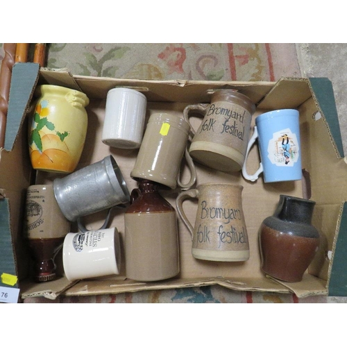 76 - A quantity of sundries to include a vintage baby bath, stone ware bottles etc