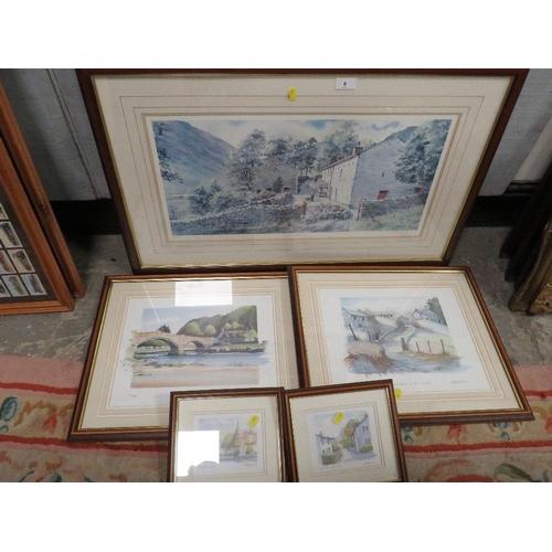 8 - Five signed in pencil framed and glazed prints to include View of Llanwrst and Swaledale