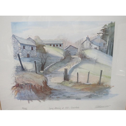 8 - Five signed in pencil framed and glazed prints to include View of Llanwrst and Swaledale