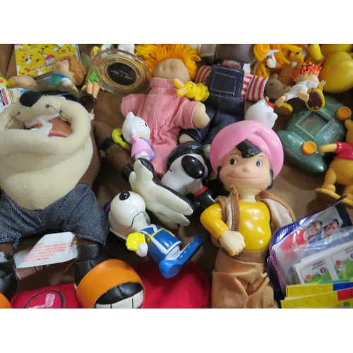 80 - Two trays of assorted vintage toys to include Snoopy, Noddy, Disney, Simon Says, 8MM films, Harry Po... 