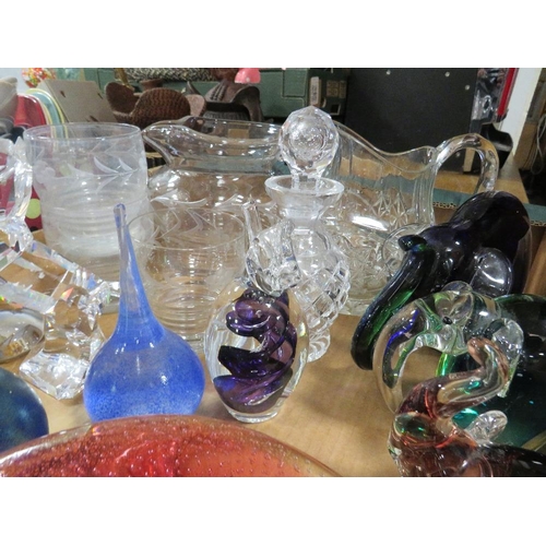 81 - A tray of assorted glassware to include Caithness, elephant and lustre examples of paperweights, Mur... 