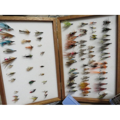 97 - A tray of collectables to include vintage calculator, a box of fishing flies, vintage radios etc.