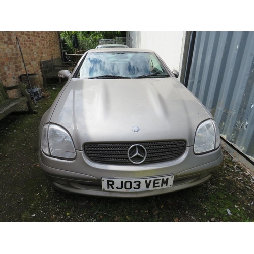 600 - A silver 2003 petrol 2L Mercedes 'RJ03 VEM', currently SORN, one key, with log book, mileage at last... 