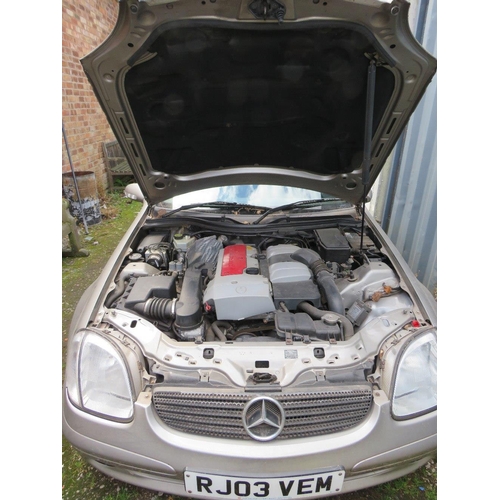 600 - A silver 2003 petrol 2L Mercedes 'RJ03 VEM', currently SORN, one key, with log book, mileage at last... 