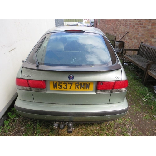 601 - A 2000 green 2L petrol SAAB 'W537 RMW', currently SORN, one key, with log book, mileage at last MOT ... 