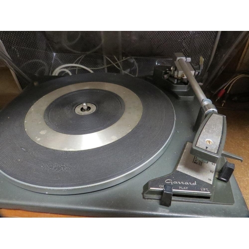 613 - A Garrard record player deck with speakers