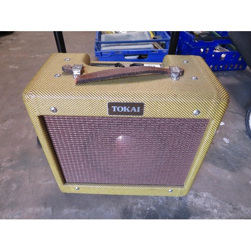 619 - A Tokai TA-35-OC Tweed amp with two microphone stands