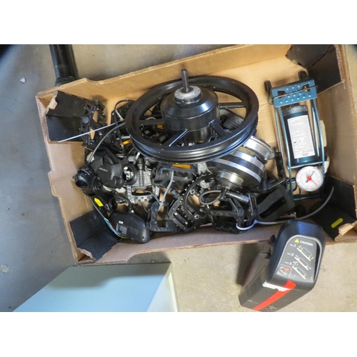 643 - A tray of new and used electric bike and other cycle parts etc