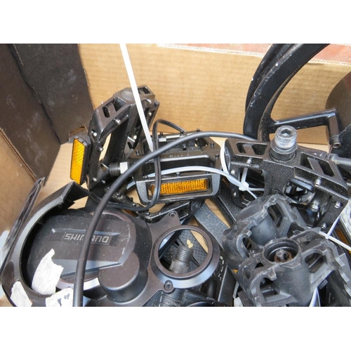 643 - A tray of new and used electric bike and other cycle parts etc