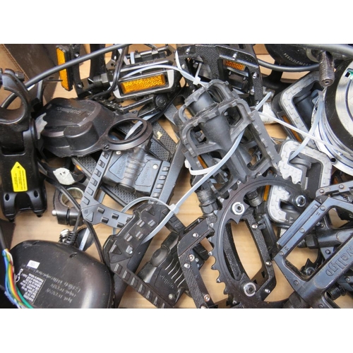 643 - A tray of new and used electric bike and other cycle parts etc