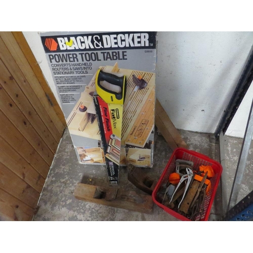 652 - A boxed Black and Decker power tool table together with a tray of tools