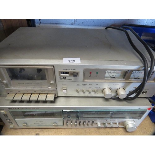 615 - A Hitachi stereo cassette deck D-30S and an Onkyo stereo cassette tape deck direct drive