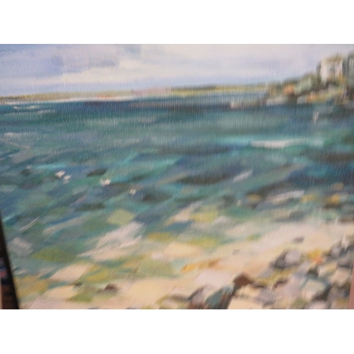 32 - A.G.W an unframed giclee study of a rocky coastal scene together with two framed and glazed prints o... 