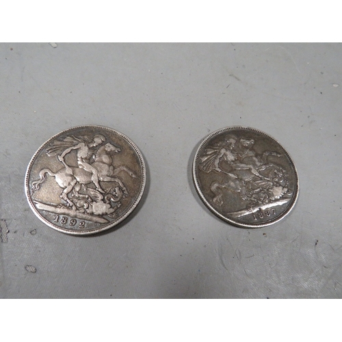 523 - Two silver crowns 1892 and 1887