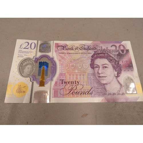 526 - Sarah John error pint polymer £20 note extra dark vertical lines to front pre-fix DJ28