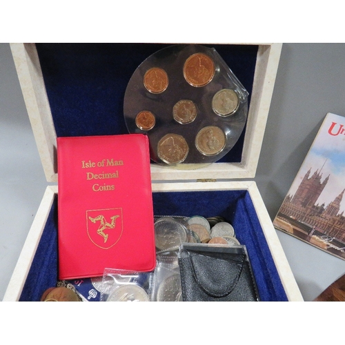 537 - A box of collectables to include vintage British coinage, dog tags etc