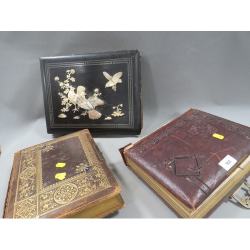 552 - Three vintage photograph albums and contents to include a shibayana example