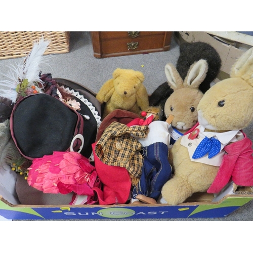 161 - A tray of collectable bears, soft toys, hats and accessories