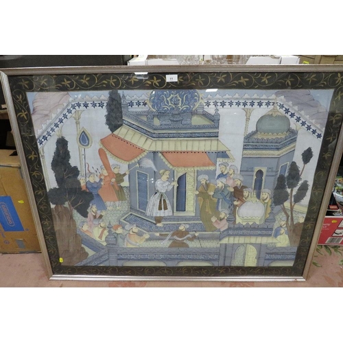 11 - A large framed and glazed hand painted eastern scene