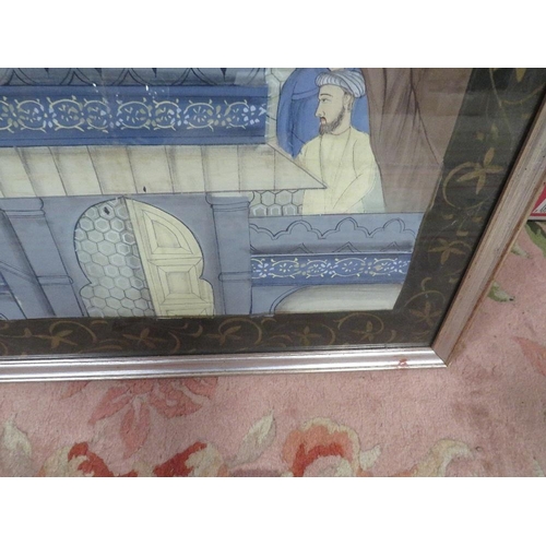 11 - A large framed and glazed hand painted eastern scene