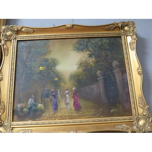 26 - A pair of gilt framed oil on canvas Edwardian street scenes