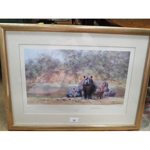 35 - A signed limited edition gilt framed and glazed David Shepherd print 'Hot Potami' 241 / 850