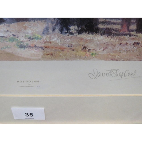 35 - A signed limited edition gilt framed and glazed David Shepherd print 'Hot Potami' 241 / 850