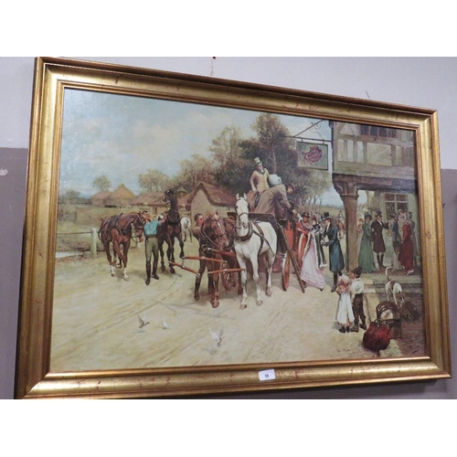 38 - A large gilt framed coaching picture by Gilbert Wright, approx 103 x 73 cm