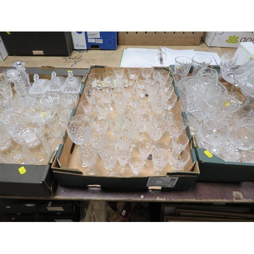 60 - Three trays of cut glass crystal to include a table lamp