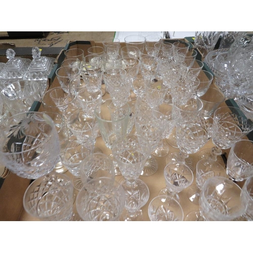 60 - Three trays of cut glass crystal to include a table lamp