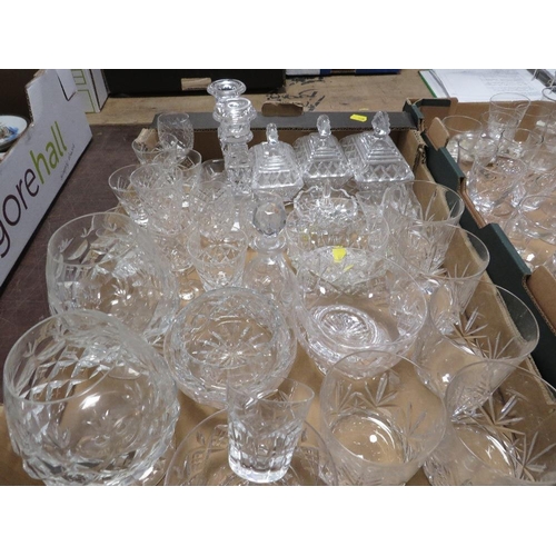 60 - Three trays of cut glass crystal to include a table lamp