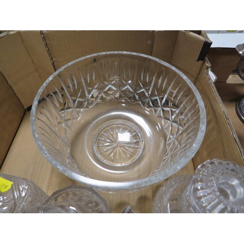 62 - A tray of assorted decanters and cut glass etc