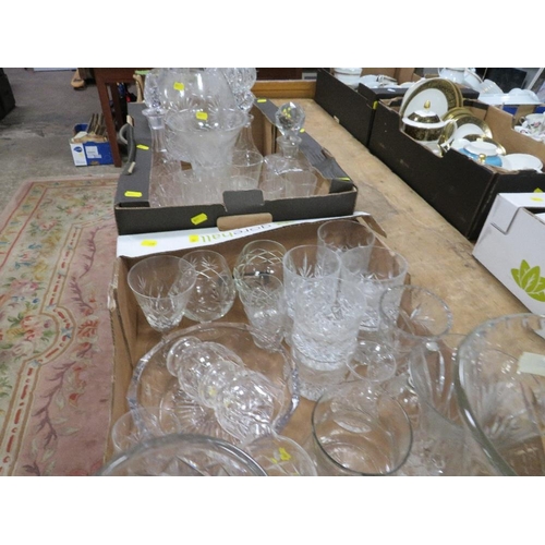 65 - Three trays of cut glass crystal to include a lamp