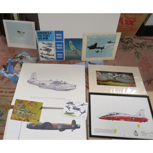 7 - A collection of pictures and prints etc, mainly military to include a framed and glazed Hawk T.1