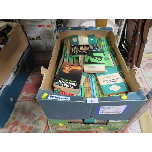 83 - Two boxes of green Penguin paperback crime fiction books, mostly 1960s and 1970s