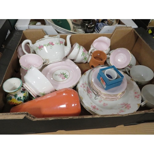 110 - Three trays of ceramics and sundries to include Paragon