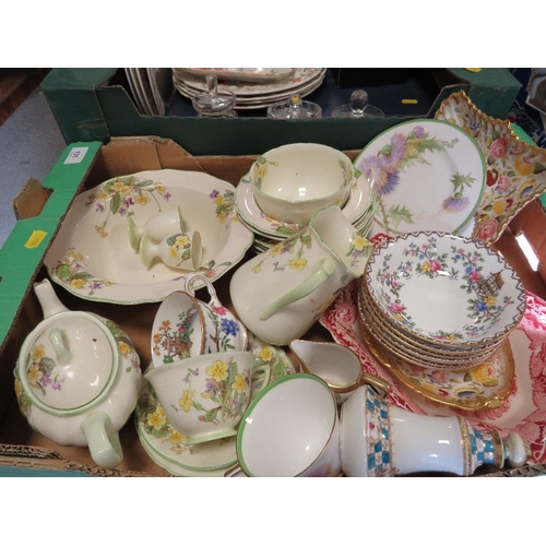 131 - Two trays of ceramics etc. to include a part Royal Doulton April tea set