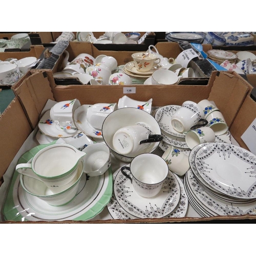 138 - Two tray of assorted tea ware to include black & white Shelly examples