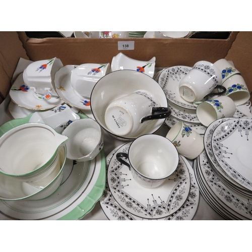 138 - Two tray of assorted tea ware to include black & white Shelly examples