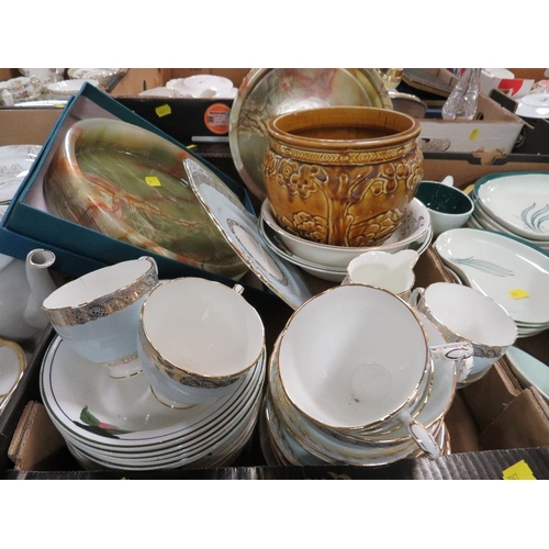 95 - Four trays of assorted ceramics and sundries to include Carlton ware Australia tea/dinner ware