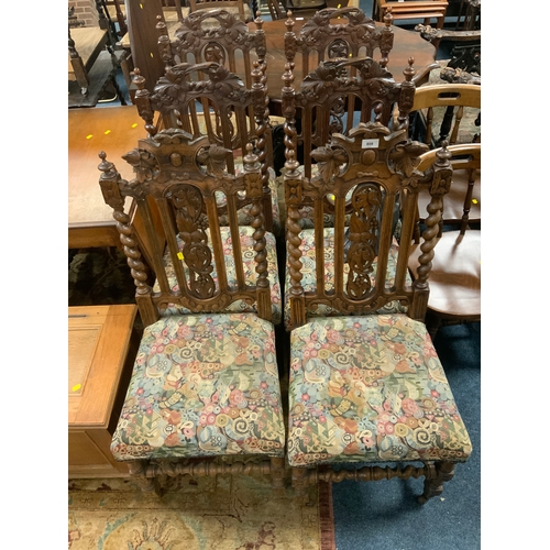 808 - A set of six carved oak Jacobean style dining chairs with barleytwist detail A/F