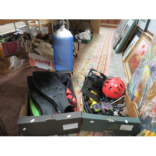 71 - Two trays of assorted diving equipment and accessories etc