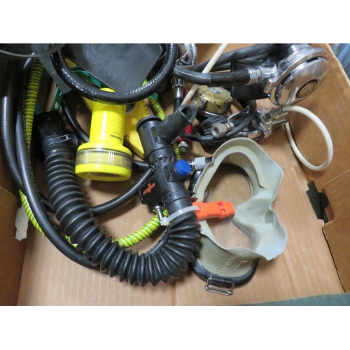 71 - Two trays of assorted diving equipment and accessories etc