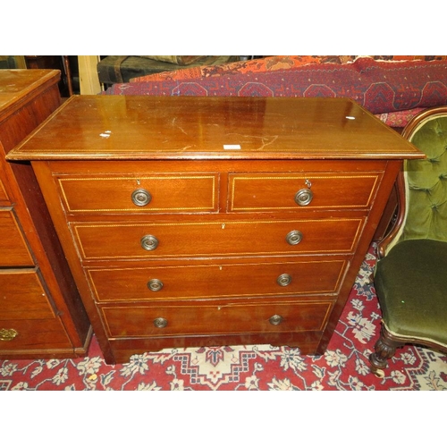 777 - A mahogany five drawer chest with boxwood inlay  A/F