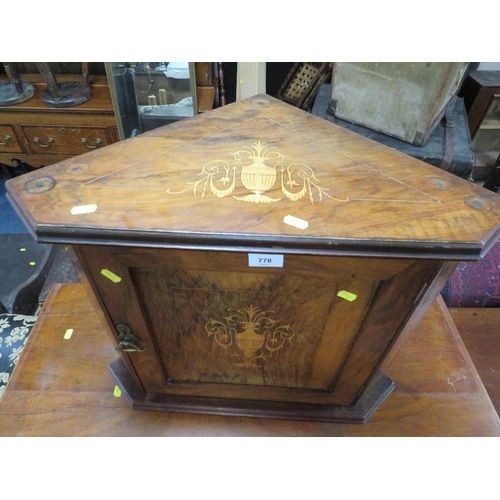 778 - A small Edwardian corner cupboard with inlaid decoration to door and top H - 47 cm