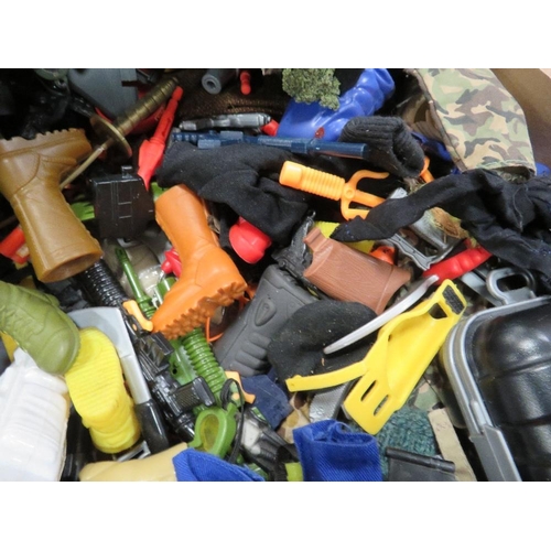 78 - A selection of vintage Action man items to include Action Man, vehicles home made hut, a large selec... 