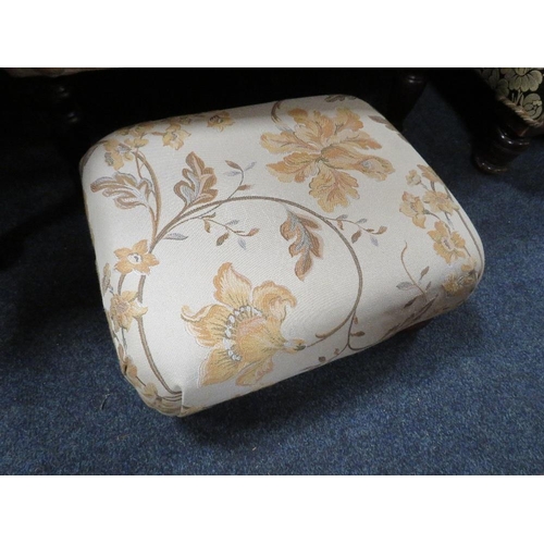 781 - A floral button backed armchair with matching footstool