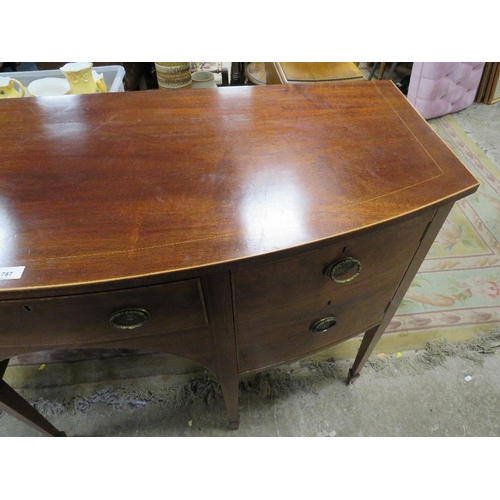 787 - An antique mahogany bow fronted sideboard - W148 cm