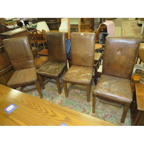 791 - A long oak carved refectory table - L 198 cm, together with four chairs